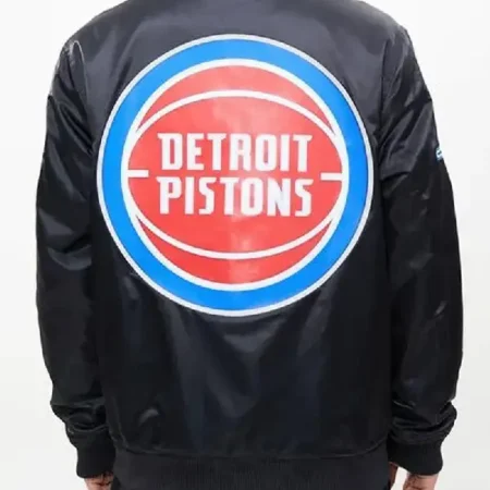 Detroit Pistons Big Logo Black Satin Jacket black back