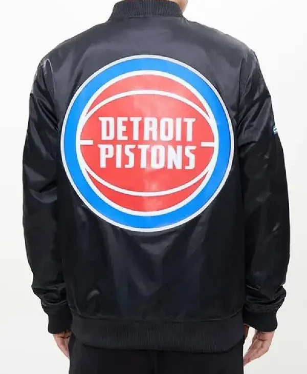 Detroit Pistons Big Logo Black Satin Jacket black back