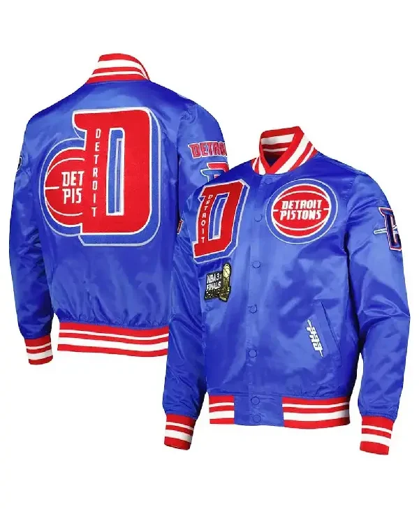 Detroit Pistons Finals 3x Champions Mash Up Capsule Royal Satin Jacket both