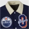 Edmonton Oilers OVO Navy and Beige Varsity Jacket close