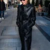 Emilia Clarke New York City 2026 Leather Trench Coat close