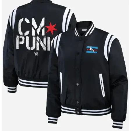 Erin Andrews CM Punk 2026 Black Bomber Jacket
