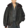 Faux Fur Collar Oversized Leather Bomber Jacket
