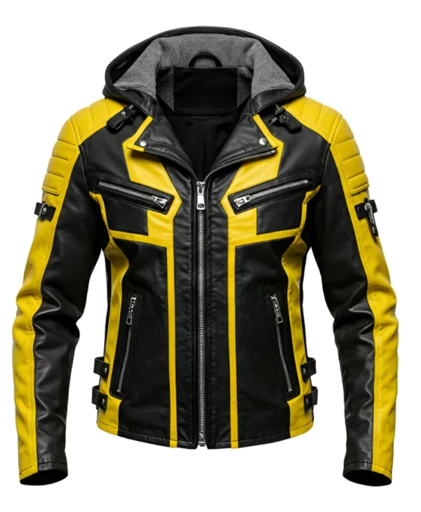Hooded Biker Leather Jacket With Zipper Style
