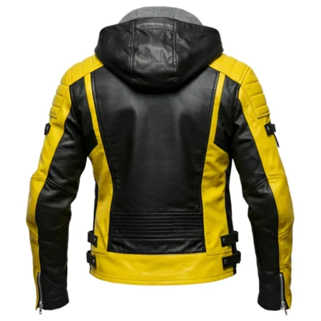 Hooded Biker Leather Jacket With Zipper Style back
