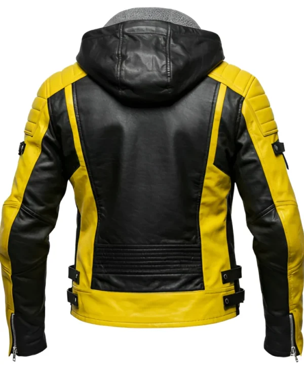 Hooded Biker Leather Jacket With Zipper Style back