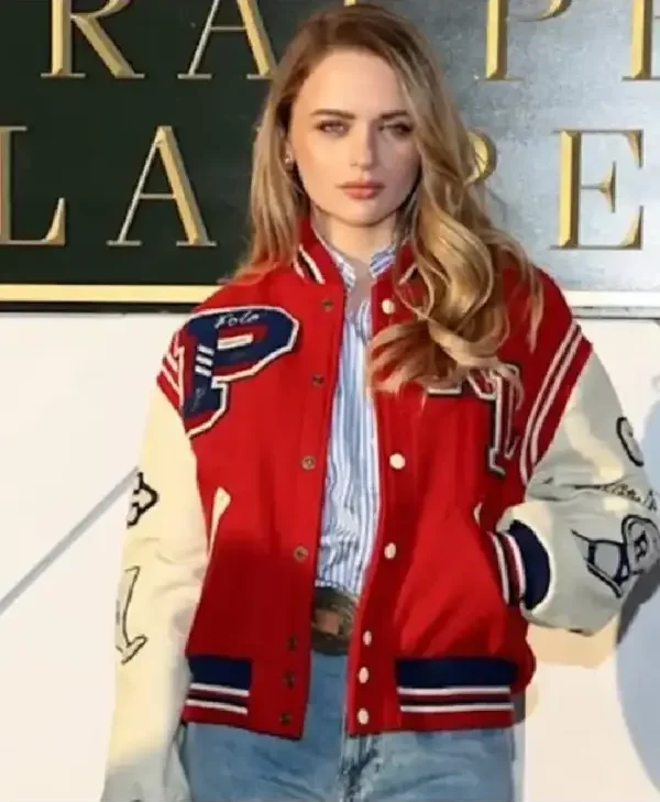 Joey King Fashion Week Red Varsity Jacket