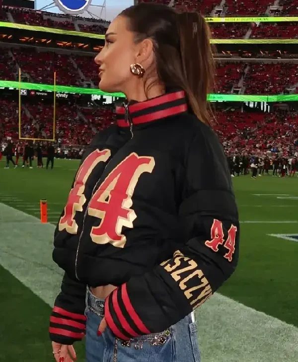 Kristin Juszczyk 44 Black Puffer Jacket side pose