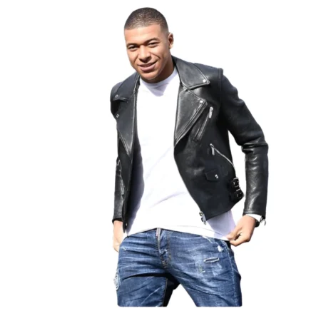 Kylian Mbappe Black Leather Jacket