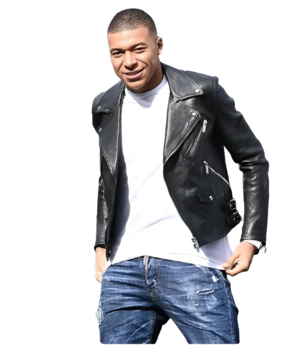 Kylian Mbappe Black Leather Jacket