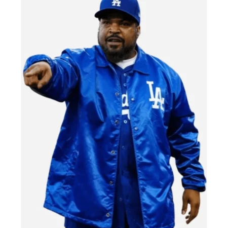 LA Baseball Dodgers Blue Satin Jacket front