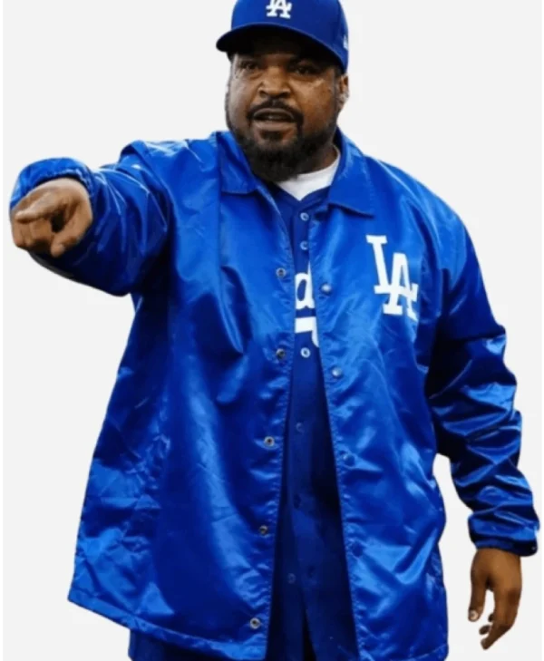 LA Baseball Dodgers Blue Satin Jacket front