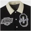 LA OVO Kings Black and Beige Varsity Jacket front