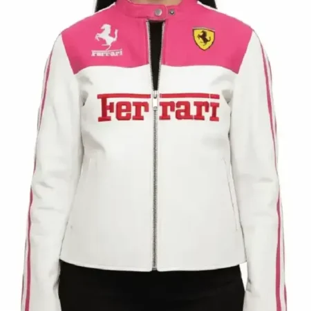 Ladies Ferrari Pink Leather Racing Jacket