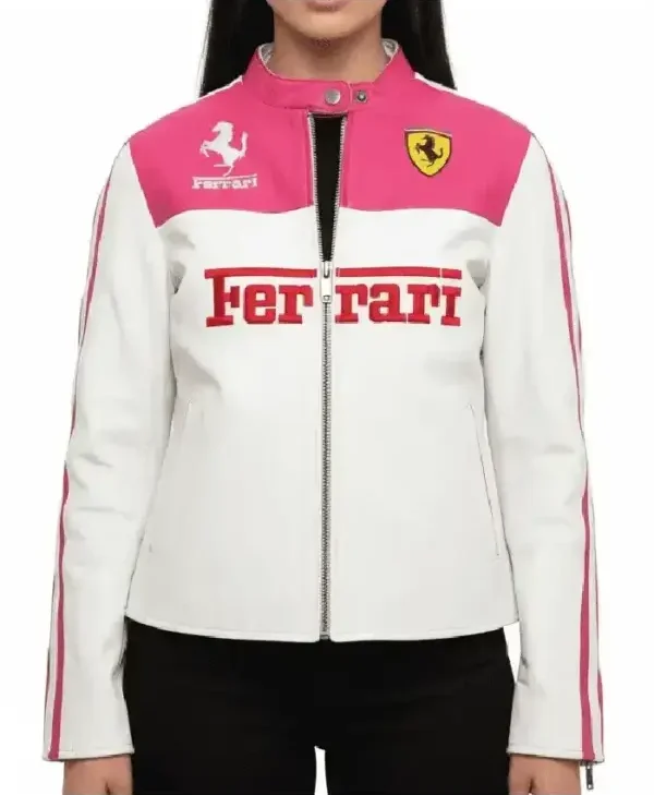 Ladies Ferrari Pink Leather Racing Jacket