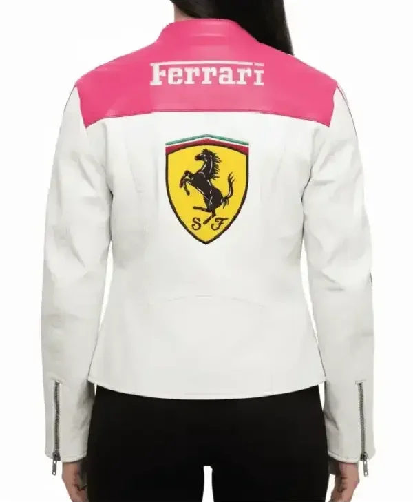 Ladies Ferrari Pink Leather Racing Jacket For Sale