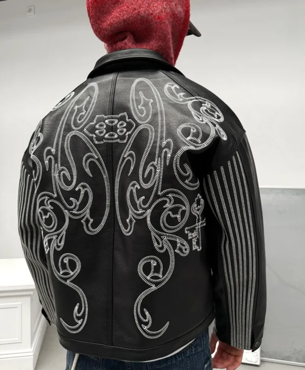 Mens Silens Black Leather Hand Stitch Jacket back model