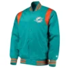 Miami Dolphins Prime Time Full-Snap Aqua Satin Varsity Jacket