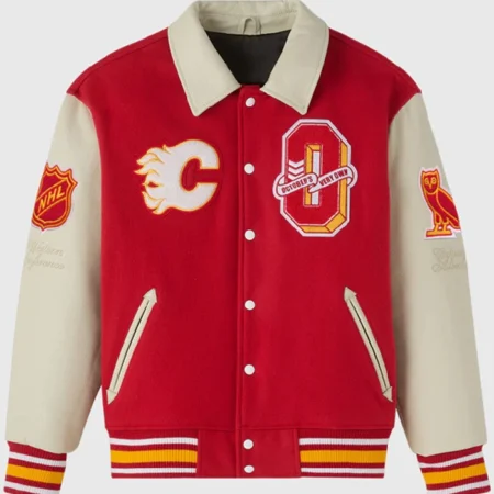 OVO Calgary Flames Wool Leather Varsity Jacket