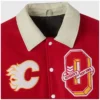 OVO Calgary Flames Wool Leather Varsity Jacket close