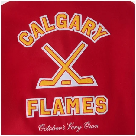 OVO Calgary Flames Wool Leather Varsity Jacket patches