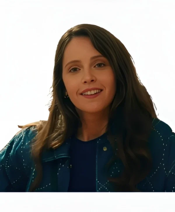 Oh What Fun Felicity Jones Blue Cotton Jacket vront