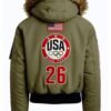 Olympic 2026 Team USA Green Fur Hooded Bomber Jacket For Sale