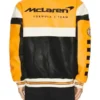Orange McLaren Formula 1 Leather Black Varsity Jacket back