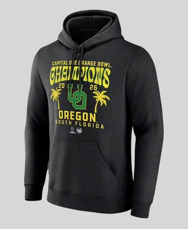 Oregon Ducks Playoff 2026 Orange Bowl Champions Hoodie front