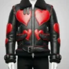 Red Heart Black Leather Shearling Jacket