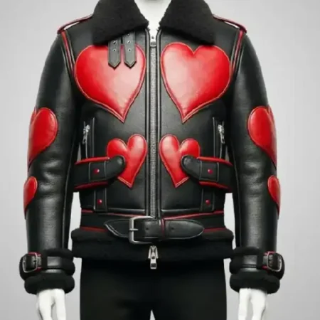 Red Heart Black Leather Shearling Jacket
