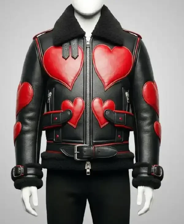 Red Heart Black Leather Shearling Jacket