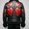 Red Heart Black Leather Shearling Jacket back
