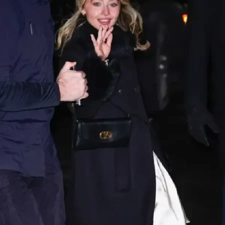Sabrina Carpenter SNL 2026 Black Wool Coat front