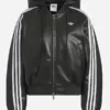 Shop Adidas Originals Black Pleather Hooded Jacket
