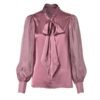 The Traitors UK S4 Claudia Winkleman Pink Neck-Tie Satin Blouse For Sale