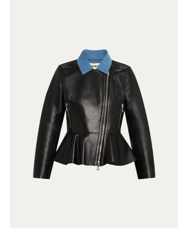 The View 2026 Ana Navarro Black Peplum Leather Jacket front