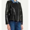 The View 2026 Ana Navarro Black Peplum Leather Jacket front closure