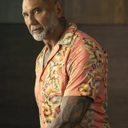 The Wrecking Crew Dave Bautista Orange Floral Shirt