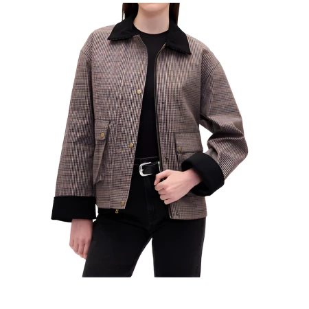 Tonal Brown Plaid Check Pattern Jacket