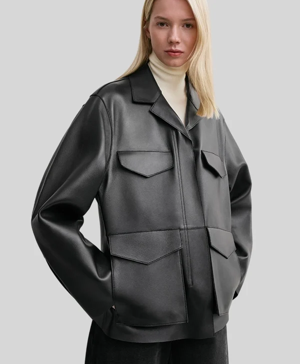 Toteme Army Leather Jacket black front