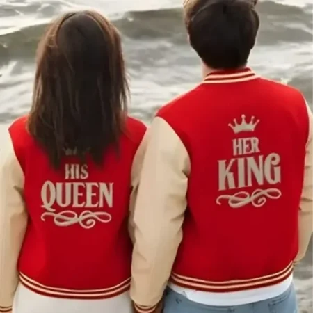 Valentines Day 2026 Her King & His Queen Varsity Jacket back