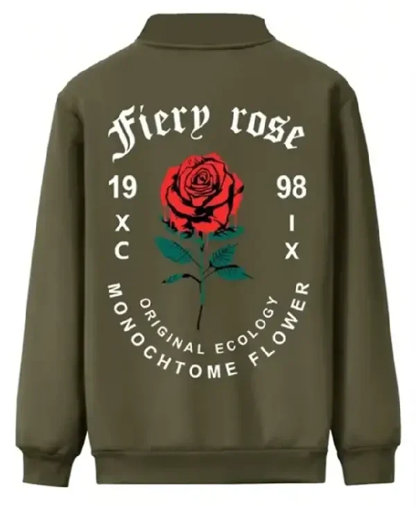 Valentine’s Day Romantic Rose and Slogan Print Jacket green