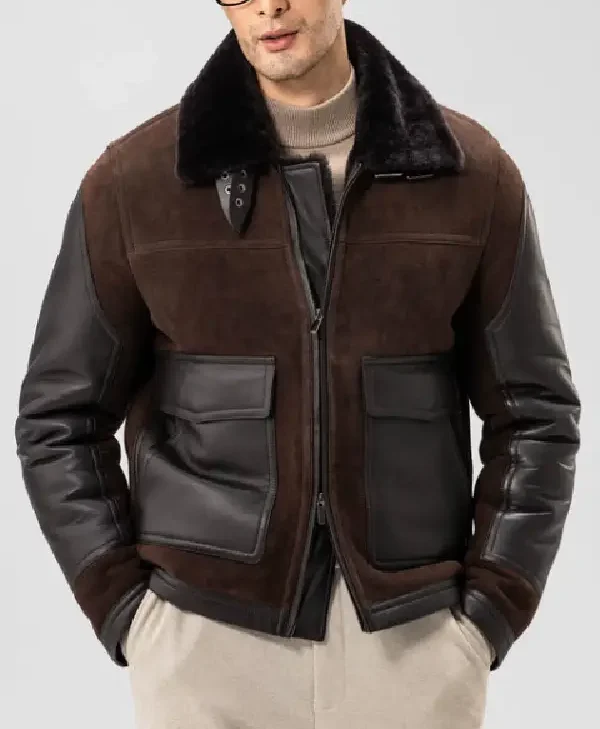 Watch What Happens Live 2026 Dylan Efron Brown Shearling Jacket front