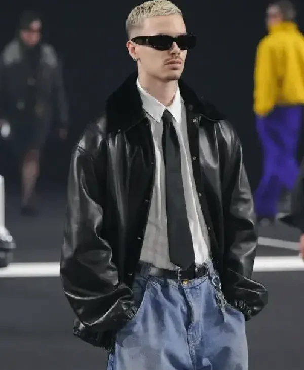 Willy Chavarria Show Romeo Beckham Leather Jacket