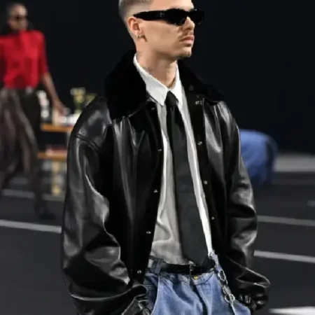 Willy Chavarria Show Romeo Beckham Leather Jacket front
