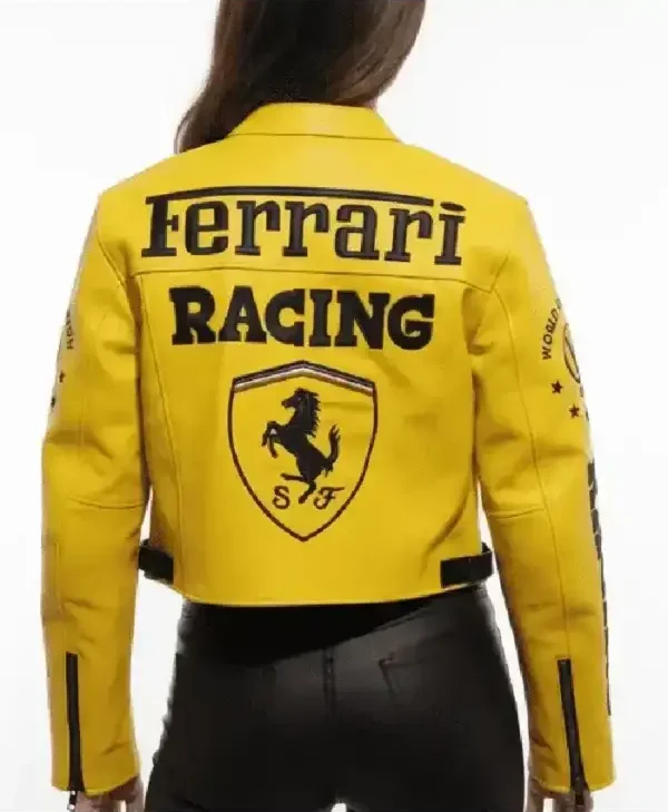Women FERRARI Yellow Cropped Jacket back