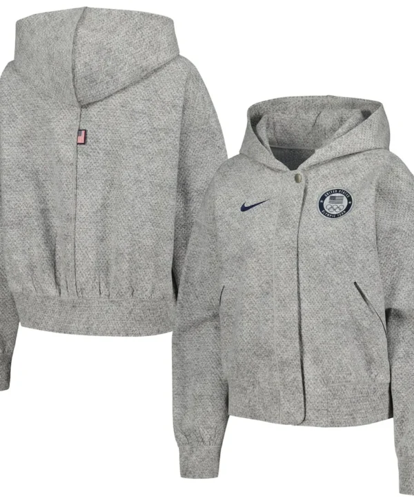 Women's Nike Gray Team USA Media Day Oversized Cropped Hoodie Performance Full-Zip Jacket
