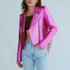 Women’s Rainbow Fringe Leather Jacket back