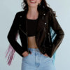 Women’s Rainbow Fringe Leather Jacket black